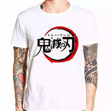 Load image into Gallery viewer, Anime Kimetsu No Yaiba White Cartoon Print T-shirt Male Hip Hop Oversize Top Harajuku Demon Slayer Unisex T Shirt Men Tee Tshirt
