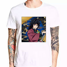 Load image into Gallery viewer, Anime Kimetsu No Yaiba White Cartoon Print T-shirt Male Hip Hop Oversize Top Harajuku Demon Slayer Unisex T Shirt Men Tee Tshirt
