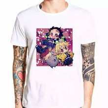Load image into Gallery viewer, Anime Kimetsu No Yaiba White Cartoon Print T-shirt Male Hip Hop Oversize Top Harajuku Demon Slayer Unisex T Shirt Men Tee Tshirt
