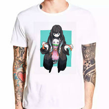 Load image into Gallery viewer, Anime Kimetsu No Yaiba White Cartoon Print T-shirt Male Hip Hop Oversize Top Harajuku Demon Slayer Unisex T Shirt Men Tee Tshirt
