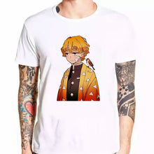 Load image into Gallery viewer, Anime Kimetsu No Yaiba White Cartoon Print T-shirt Male Hip Hop Oversize Top Harajuku Demon Slayer Unisex T Shirt Men Tee Tshirt

